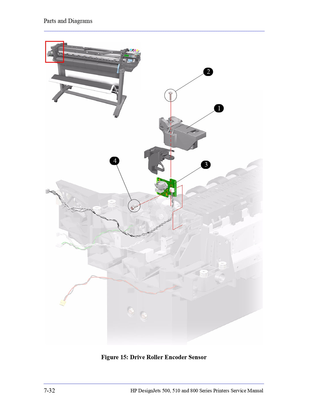 Sensor codificador del rodillo de accionamiento para plotters HP DesignJet 500, 510 y 800 (C7769-60384) 
