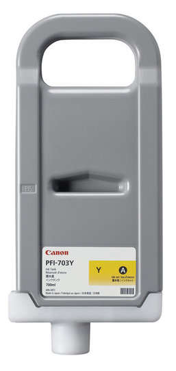 Depósito de tinta amarilla Canon PFI-703Y (700 ml) para imagePROGRAF, iPF810, iPF810 PRO, iPF815, iPF815 MFP, iPF815 MFP M40, iPF820, iPF820 PRO, iPF825, iPF825 MFP, iPF825 MFP M40 - 2966B001AA