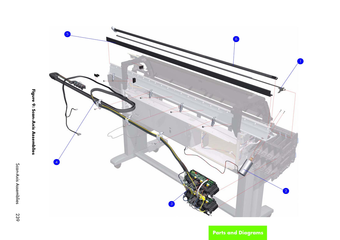 Conjunto de motor del eje de escaneo - Para HP Designjet Z6100, Z6200, Z6600, Z6800, L25500, L26500 series de 60 pulgadas (Q6652-60128) - Reacondicionado