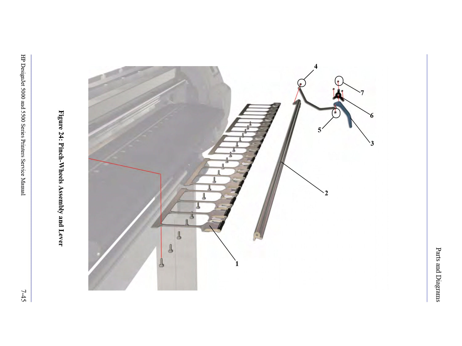 Eje de palanca de leva para impresoras HP DesignJet 5000/5500 de 60 pulgadas (C6095-60179)