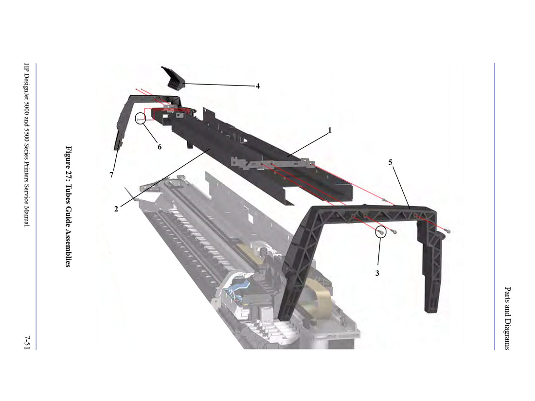 Conjunto de guía de tubo trasero para impresoras HP DesignJet 5000/5500 de 60 pulgadas (C6095-60176)