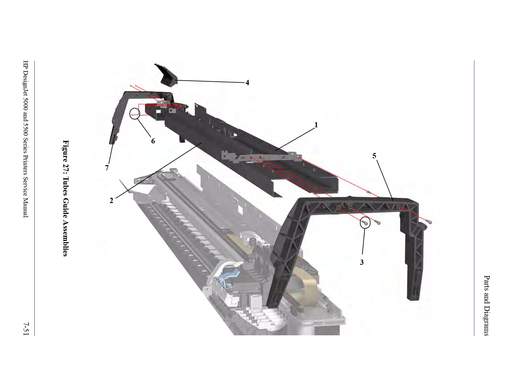 Conjunto de guía de tubo trasero para impresoras HP DesignJet 5000/5500 de 42 pulgadas (C6095-60078)