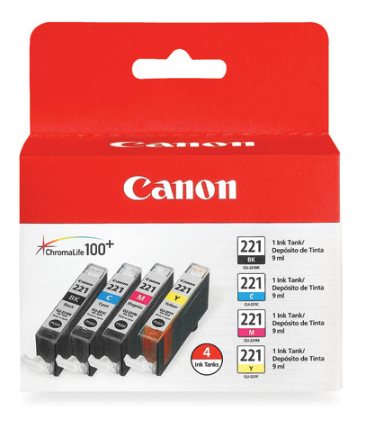 Paquete de tinta Canon CLI-221 de 4 colores (negro, cian, magenta y amarillo) - 2946B004AA 