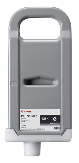Depósito de tinta negra mate Canon PFI-703MBK (700 ml) para imagePROGRAF iPF810, iPF810 PRO, iPF815, iPF815 MFP, iPF815 MFP M40, iPF820, iPF820 PRO, iPF825, iPF825 MFP, iPF825 MFP M40 - 2962B001AA
