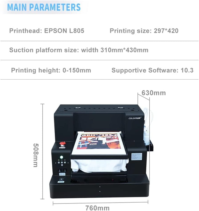 Impresora automática de camisetas A3 DTG DTF con plataforma de vacío, impresora DTG de cama plana, impresión en camisetas oscuras/claras.