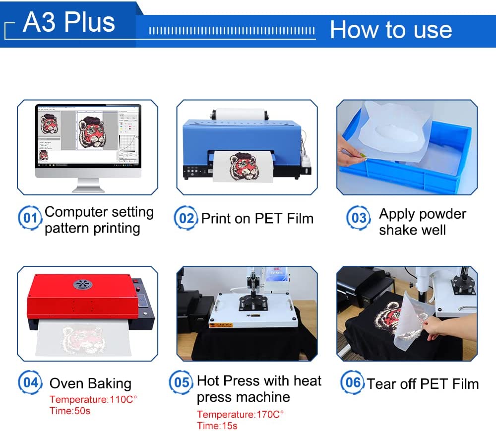 Impresora de transferencia DTF PLK L805 A3 con alimentador de rollos, máquina de impresión directa a película con precalentamiento para camisetas, telas y sudaderas (impresora DTF + horno)