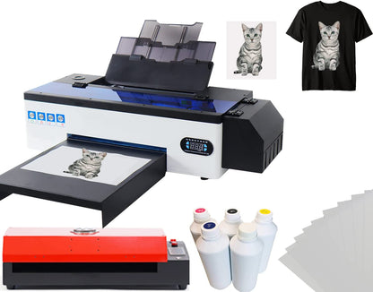 Impresora de transferencia DTF PUNEHOD A3 L1800 para camisetas, telas, cuero, juguetes, trajes de baño, artesanías, camisetas, almohadas y otros textiles. (Impresora DTF + Horno + 6 cartuchos de tinta de 250 ml)