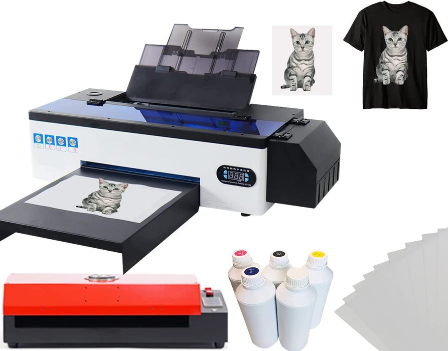 Impresora de transferencia DTF PUNEHOD A3 L1800 para camisetas, telas, cuero, juguetes, trajes de baño, artesanías, camisetas, almohadas y otros textiles. (Impresora DTF + Horno + 6 cartuchos de tinta de 250 ml)