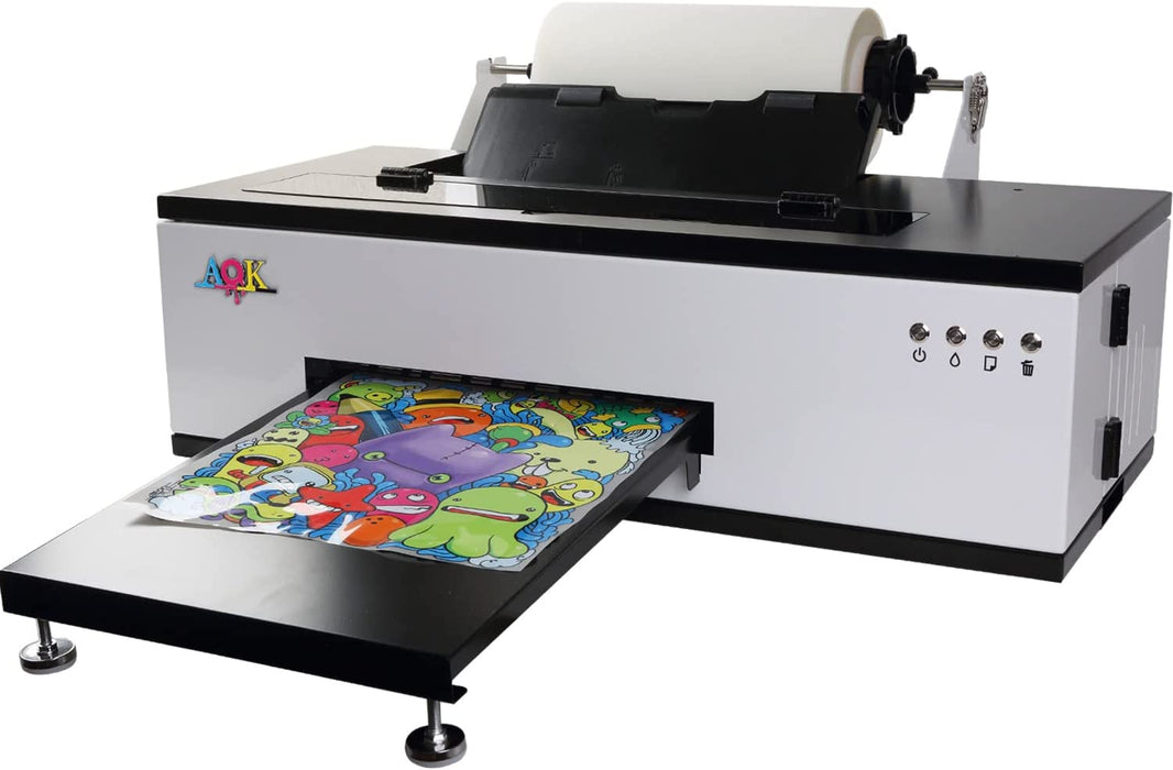 Impresora DTF continua A3 y sistema de agitación de tinta blanca L1800 con agitador de polvo para telas, cuero, juguetes, trajes de baño, artesanías, camisetas y otros materiales (6 cartuchos de tinta de 100 ml + 1 rollo de película + polvo) 