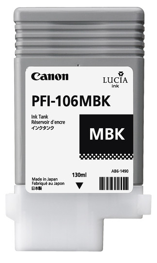Depósito de tinta negra mate Canon PFI-106MBK (130 ml) para iPF6300, iPF6300S, iPF6350, iPF6400, iPF6400S, iPF6450 - 6620B001AA