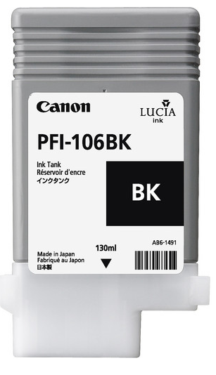 Depósito de tinta negra Canon PFI-106BK (130 ml) para imagePROGRAF iPF6300, iPF6300S, iPF6350, iPF6400, iPF6400S, iPF6450 - 6621B001AA
