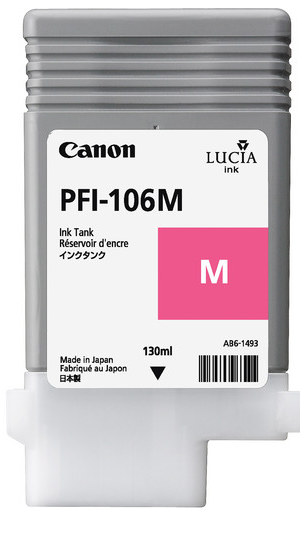 Tanque de tinta magenta Canon PFI-106M (130 ml) para imagePROGRAF iPF6300, iPF6300S, iPF6350, iPF6400, iPF6400S, iPF6450 - 6623B001AA