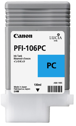 Depósito de tinta cian fotográfico Canon PFI-106PC (130 ml) para imagePROGRAF iPF6300, iPF6300S, iPF6350, iPF6400, iPF6400S, iPF6450 - 6625B001AA