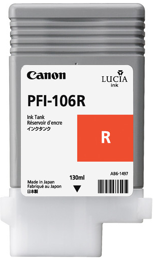 Depósito de tinta roja Canon PFI-106R (130 ml) para imagePROGRAF iPF6300, iPF6300S, iPF6350, iPF6400, iPF6450 - 6627B001AA
