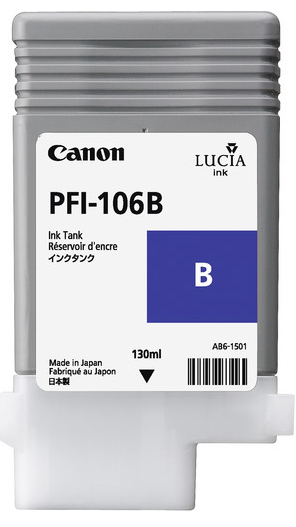 Depósito de tinta azul Canon PFI-106B (130 ml) para imagePROGRAF iPF6300, iPF6300S, iPF6350, iPF6400, iPF6450 - 6629B001AA