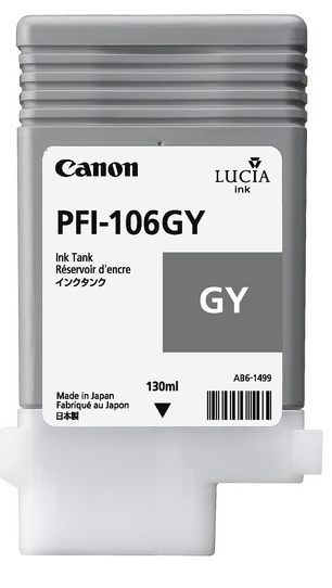 Tanque de tinta gris Canon PFI-106GY (130 ml) para imagePROGRAF iPF6300, iPF6300S, iPF6350, iPF6400, iPF6400S, iPF6450 - 6630B001AA