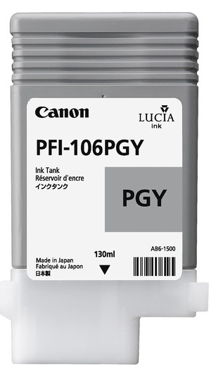 Tanque de tinta gris fotográfico Canon PFI-106PGY (130 ml) para imagePROGRAF iPF6300, iPF6300S, iPF6350, iPF6400, iPF6400S, iPF6450 - 6631B001AA