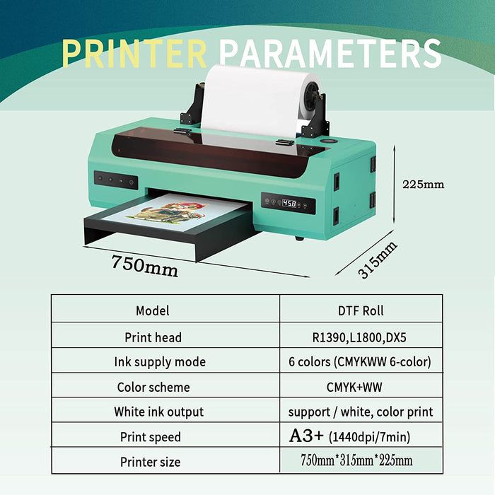 Impresora PUNEHOD A3+ DTF R1390, impresora de transferencia para telas, cuero, juguetes, trajes de baño, artesanías, camisetas, almohadas y otros textiles (impresora + horno)