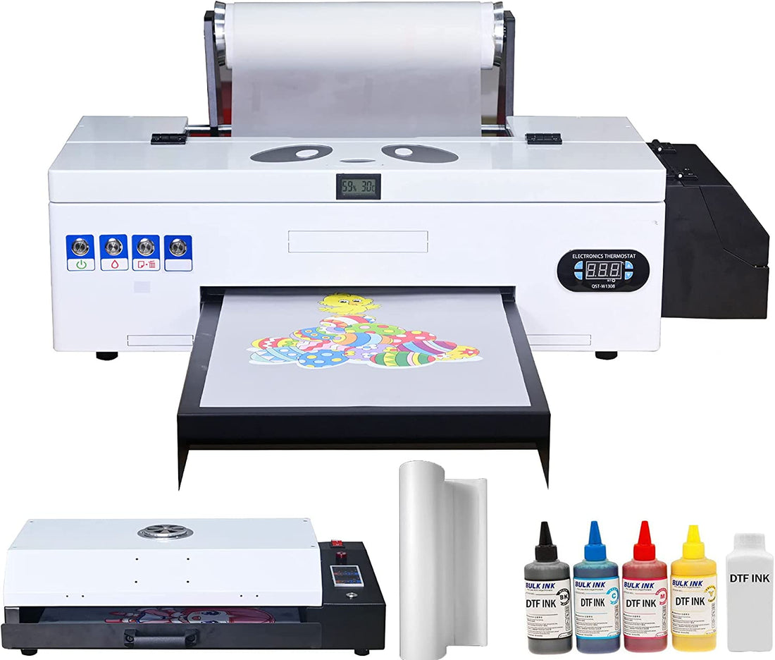 Impresora de transferencia DTF PUNEHOD L1800 con alimentador de rollos, impresión directa a película con precalentamiento. Impresora DTF A3 para ropa oscura y clara. VS. impresora DTG (impresora DTF A3 + horno).