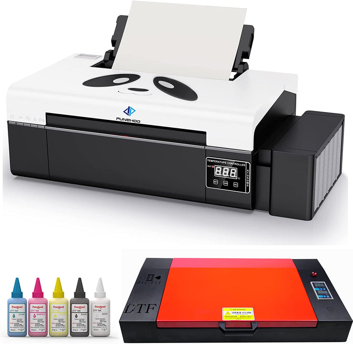 Impresora de transferencia DTF PUNEHOD L805, impresión directa a película, precalentamiento para camisetas, sudaderas y telas (impresora + horno + 6 impresoras de 250 ml)