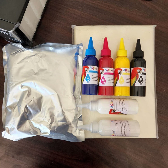 Impresora DTF A4 L805 para camisetas, telas, cuero, juguetes, trajes de baño, artesanías, camisetas, almohadas y otros textiles. (Impresora DTF + 6 tintas de 100 ml + 100 películas PET) - Negra