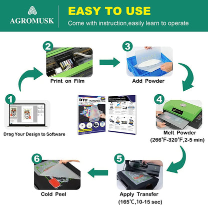 Película de transferencia DTF (8,3&quot; x 11,7&quot;), 50 hojas de PET, papel de transferencia térmica directa a película para todas las impresoras DTF y DTG, película DTF mate para sublimación, negro, blanco, claro, oscuro, tela, camisetas.