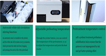 Impresora de transferencia DTF PUNEHOD L1800 con alimentador de rollos, impresión directa a película con precalentamiento. Impresora DTF A3 para ropa oscura y clara. VS. impresora DTG (impresora DTF A3 + horno).