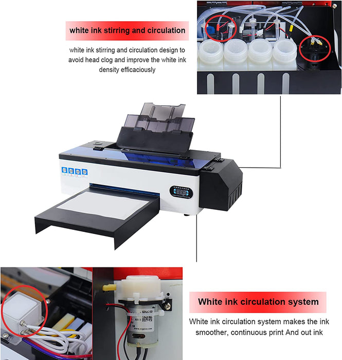 Impresora de transferencia DTF PUNEHOD A3 L1800 para camisetas, telas, cuero, juguetes, trajes de baño, artesanías, camisetas, almohadas y otros textiles. (Impresora DTF + Horno + 6 cartuchos de tinta de 250 ml)
