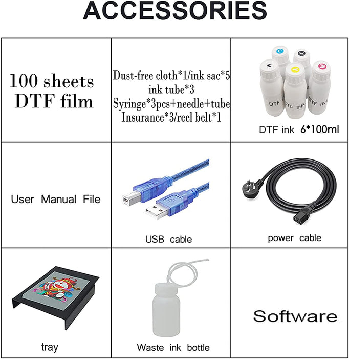 Impresora DTF PUNEHOD A3, L1800, impresora de transferencia de camisetas con tinta blanca circulante para impresión directa DIY de camisetas, sudaderas y telas (impresora DTF + horno)