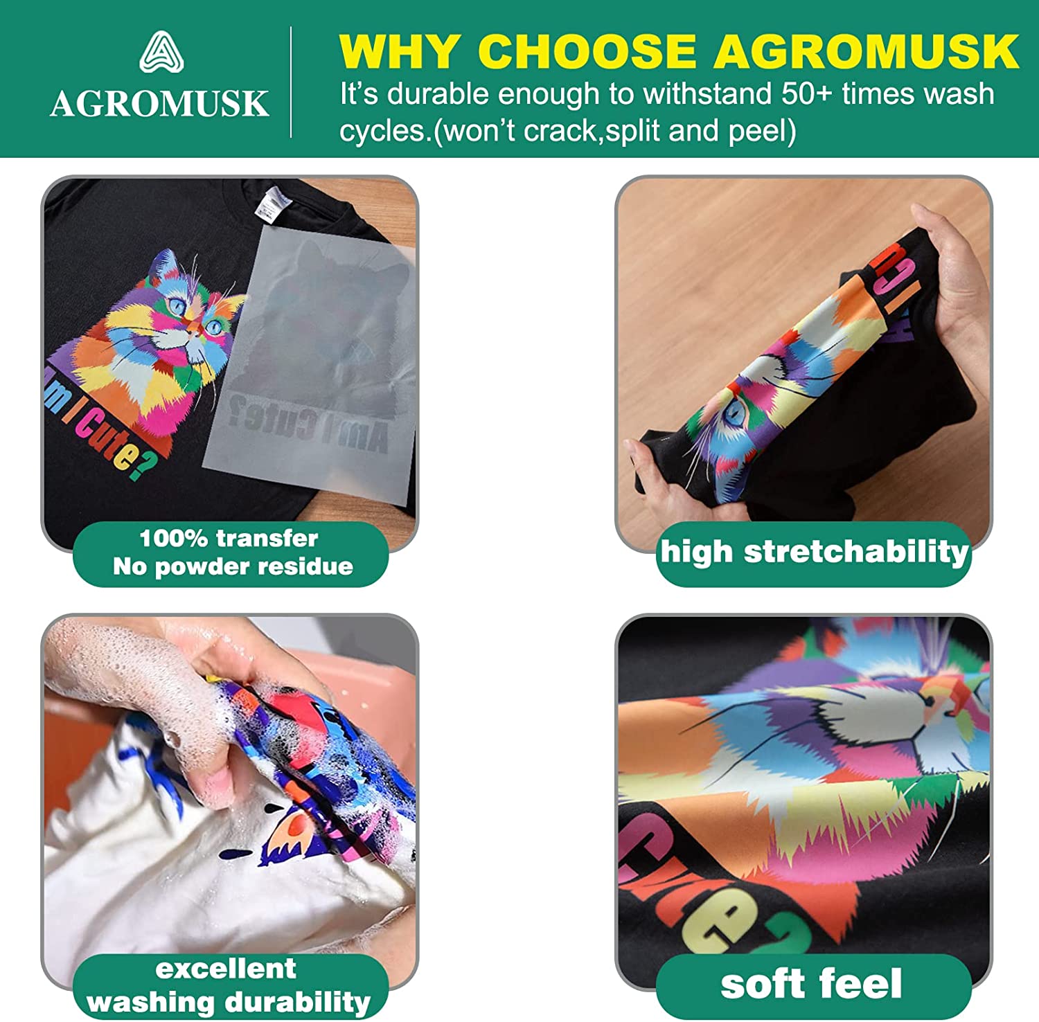 Película de transferencia DTF (8,3&quot; x 11,7&quot;), 50 hojas de PET, papel de transferencia térmica directa a película para todas las impresoras DTF y DTG, película DTF mate para sublimación, negro, blanco, claro, oscuro, tela, camisetas.