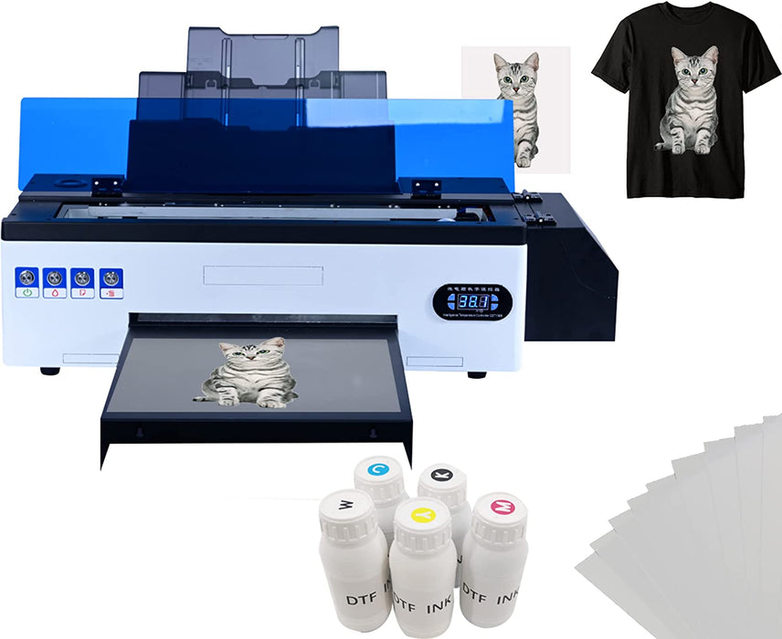 Impresora DTF L1800 para camisetas oscuras/claras, sudaderas, prendas de vestir, monos y pantalones (impresora DTF + 6 cartuchos de tinta de 250 ml)