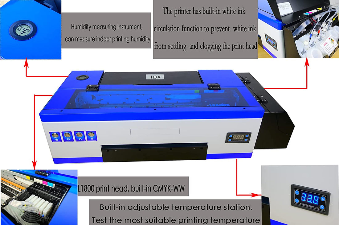 Impresora DTF PUNEHOD A3, L1800, impresora de transferencia de camisetas con tinta blanca circulante para impresión directa DIY de camisetas, sudaderas y telas (impresora DTF + horno)