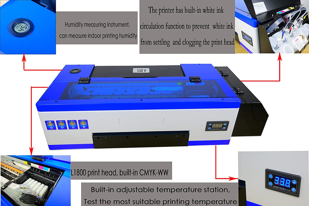 Impresora DTF PUNEHOD A3, L1800, impresora de transferencia de camisetas con tinta blanca circulante para impresión directa DIY de camisetas, sudaderas y telas (impresora DTF + horno)