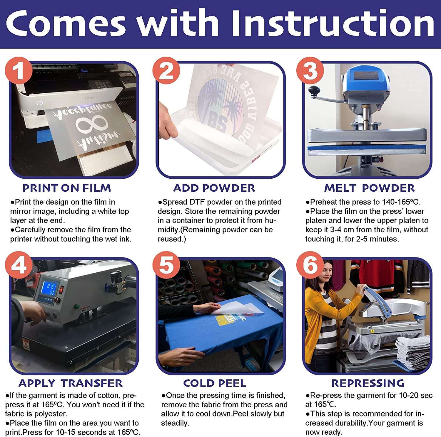 Película de transferencia DTF (8,3&quot; x 11,7&quot;), 50 hojas de PET, papel de transferencia térmica directa a película para todas las impresoras DTF y DTG, película DTF mate para sublimación, negro, blanco, claro, oscuro, tela, camisetas.