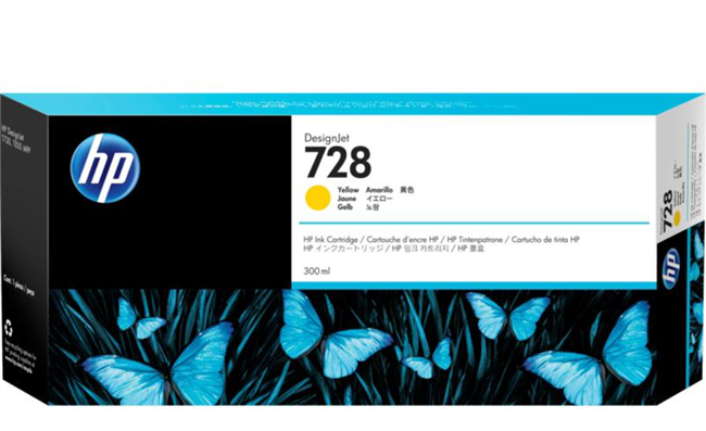 Cartucho de tinta DesignJet HP 728 amarillo de 300 ml para HP DesignJet T730 y T830 - F9K15A