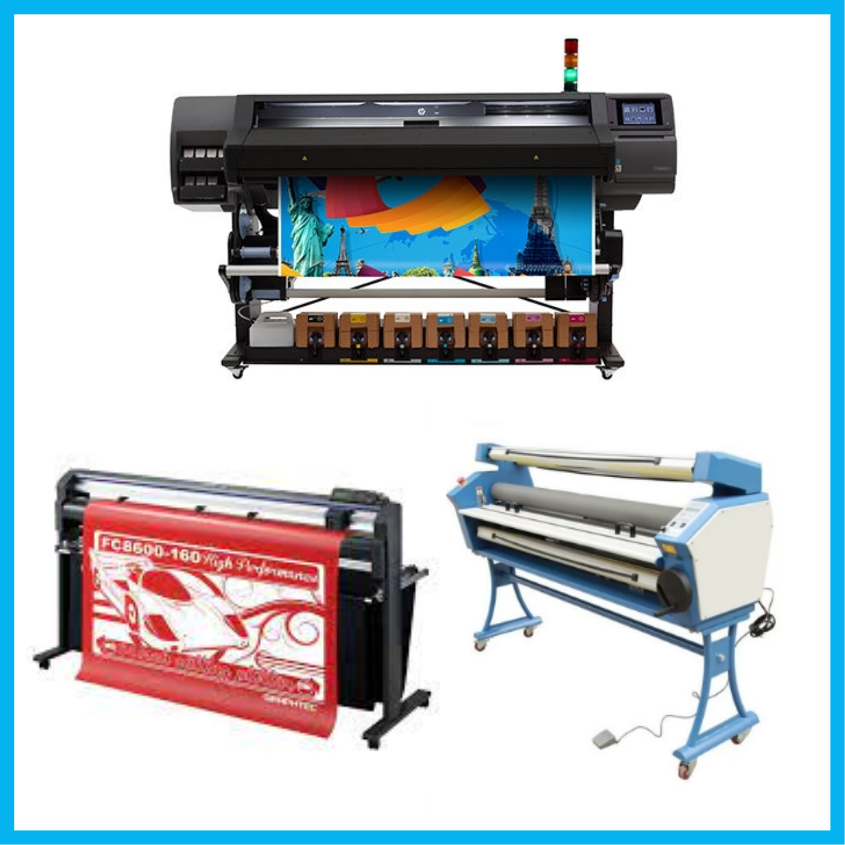 ON SALE - COMPLETE SOLUTION - HP Latex 570 Printer 64in Wide Format - Refurbished (1 Year Warranty) + Graphtec FC8600-160 High-Performance 64&quot; Cutter - Refurbished (1 Year Warranty) + Upgraded Ving 63&quot; Full-auto Cold Laminator, with Heat Assisted