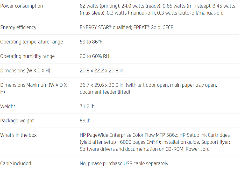 Impresora multifunción HP PageWide Enterprise Color Flow 586z