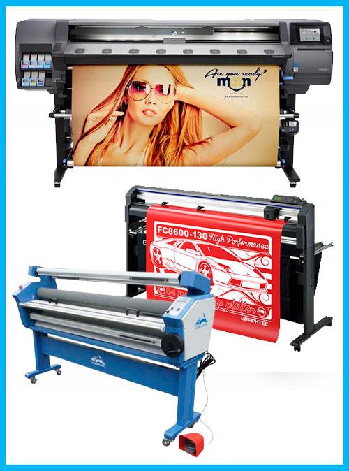SOLUCIÓN COMPLETA - Impresora HP Latex 360 de 64&quot; - Reacondicionada (90 días, 1, 2, 3 o 4 años de garantía) + Plotter de corte de vinilo Graphtec FC8600-130 de 54&quot; (2 años de garantía) + Laminadora en frío de formato ancho totalmente automática de 55&quot; 