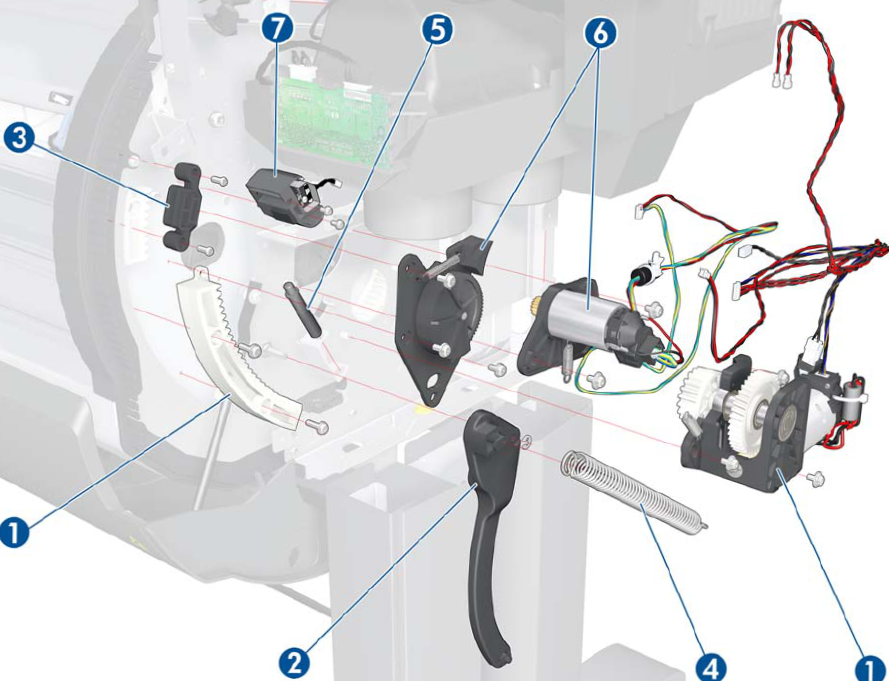 Conjunto de engranaje y motor de rebobinado para impresoras HP DesignJet T7100 y T7200 (CQ105-67001) - Nuevo