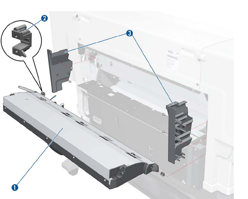 Brida de la puerta de limpieza derecha para impresoras HP DesignJet T7100/T7200 (CQ105-67031) - Nueva