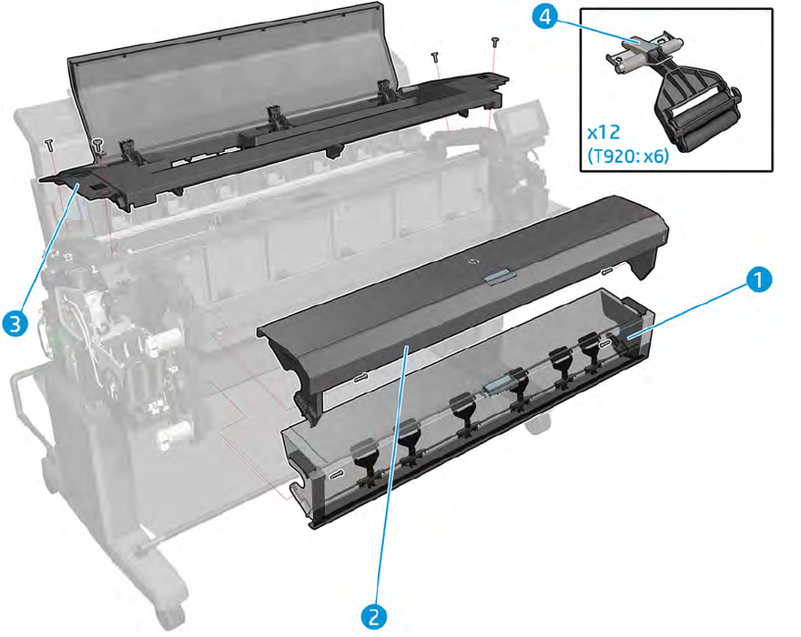Conjunto de cubierta del rodillo inferior - Para las series DesignJet T920, T1500, T2500 y T3500 (CR357-67036, B9E24-67003)