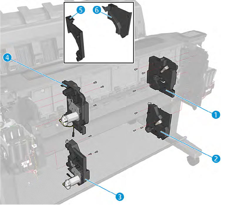 Conjunto de soporte de la punta inferior: para las series HP DesignJet T920, T930, T1500, T1530, T2500, T2530, T1600dr, T2600dr (CR357-67035) 
