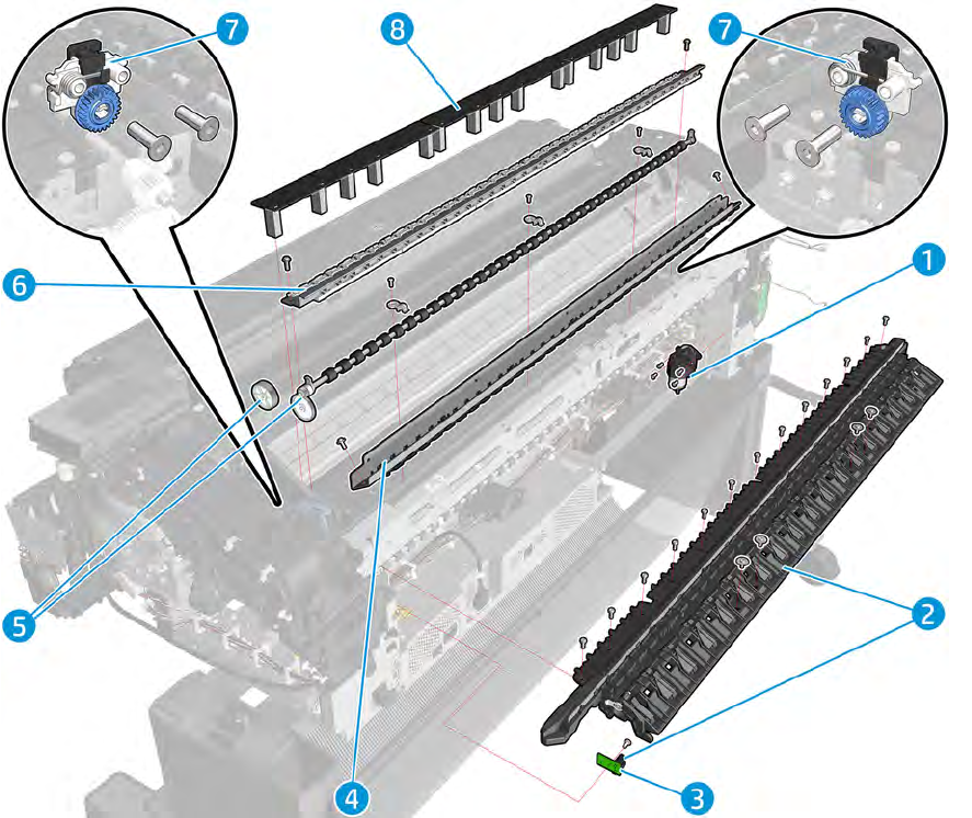 Conjunto de soporte elevador de rueda de estrella - Para las series HP DesignJet T920 / T1500 / T1600 / T2500 / T2600 (CR357-67086)