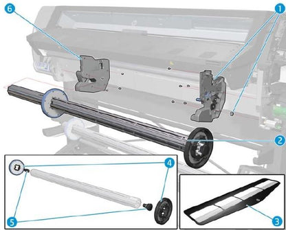Husillo de 3 pulgadas con bujes, 64 SERV para HP Latex series 330, 360, 370, 560, 570 (B4H70-67057) - Nuevo