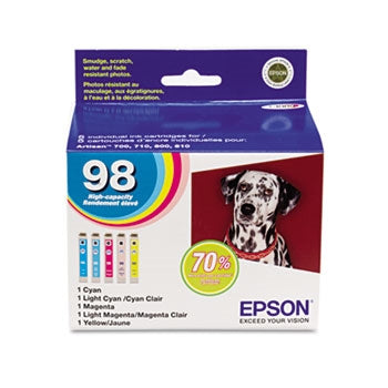 Paquete de tinta Epson 98 Claria de 5 colores de alta capacidad para Artisan 700, 710, 725, 730, 800, 810, 835, 837 - T098920