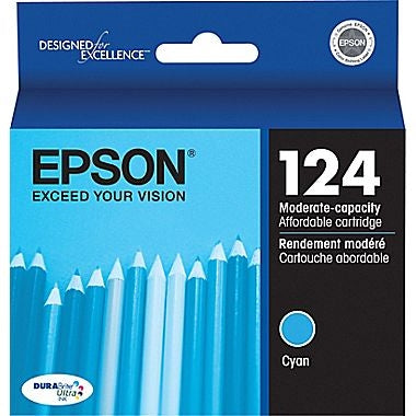 Cartucho de tinta cian Epson 124 DURABrite de capacidad ultra moderada para Epson Stylus NX125, NX127, NX130, NX230, NX330, NX420, NX430 y WorkForce 320, 323, 325, 435 - T124220-S