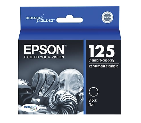 Cartucho de tinta Epson 125 DURABrite Ultra Black para Stylus NX125, NX127, NX130, NX230, NX420, NX530, NX625 y WorkForce 320, 323, 325, 520 - T125120-S