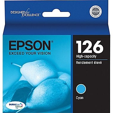 Cartucho de tinta cian Epson 126 DURABrite de ultra alta capacidad para WorkForce 60, 435, 520, 545, 630, 633, 635, 645, 840, 845, WF-3520, WF-3540, WF-7010, WF-7510, WF-7520 y Stylus NX330, NX430 - T126220-S