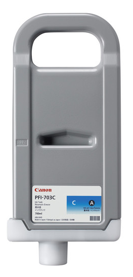 Depósito de tinta cian Canon PFI-703C (700 ml) para imagePROGRAF iPF810, iPF810 PRO, iPF815, iPF815 MFP, iPF815 MFP M40, iPF820, iPF820 PRO, iPF825, iPF825 MFP, iPF825 MFP M40 - 2964B001AA