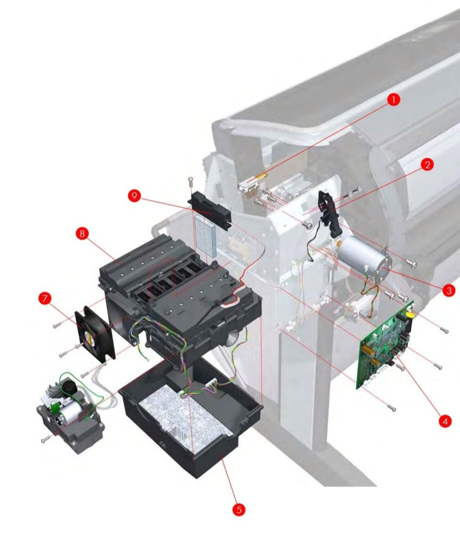 Conjunto de motor de carro (eje de escaneo) para los plotters HP DesignJet T610, T1100, T1120, T620, Z2100, Z3100, Z3200 (Q5669-60674) - Nuevo